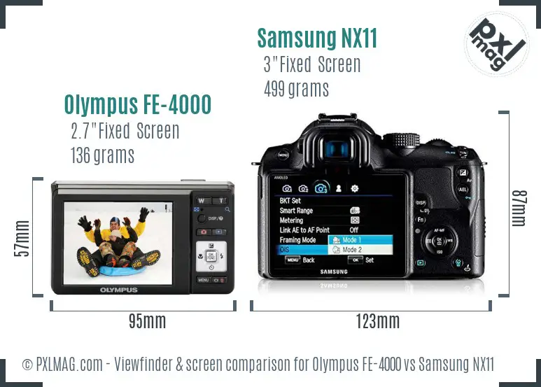 Olympus FE-4000 vs Samsung NX11 Screen and Viewfinder comparison