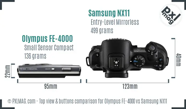 Olympus FE-4000 vs Samsung NX11 top view buttons comparison