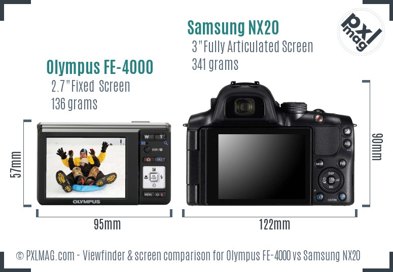 Olympus FE-4000 vs Samsung NX20 Screen and Viewfinder comparison