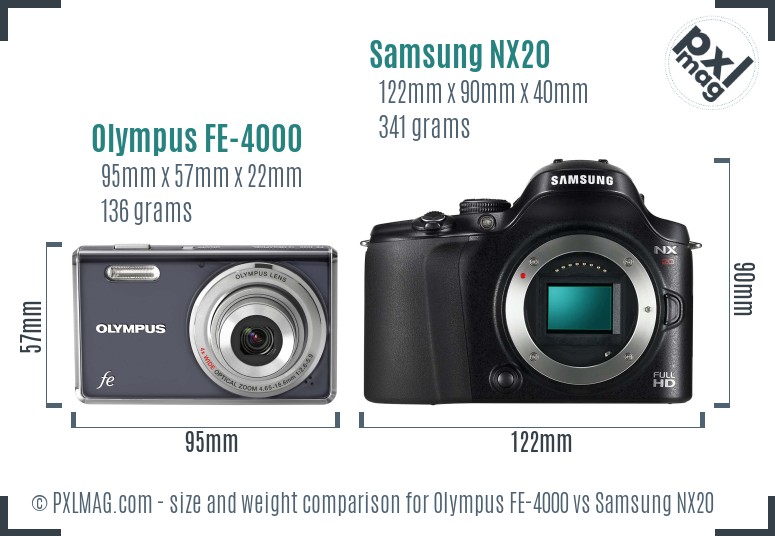 Olympus FE-4000 vs Samsung NX20 size comparison