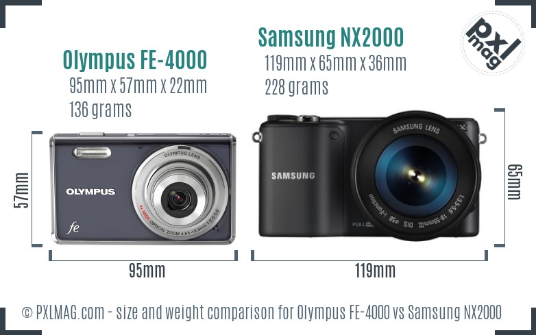 Olympus FE-4000 vs Samsung NX2000 size comparison Olympus FE-4000 vs Samsung NX2000 size comparison