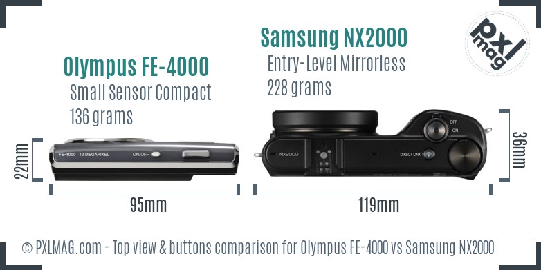 Olympus FE-4000 vs Samsung NX2000 top view buttons comparison