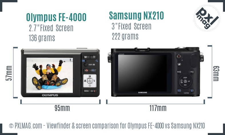 Olympus FE-4000 vs Samsung NX210 Screen and Viewfinder comparison