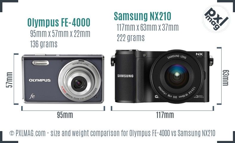 Olympus FE-4000 vs Samsung NX210 size comparison Olympus FE-4000 vs Samsung NX210 size comparison