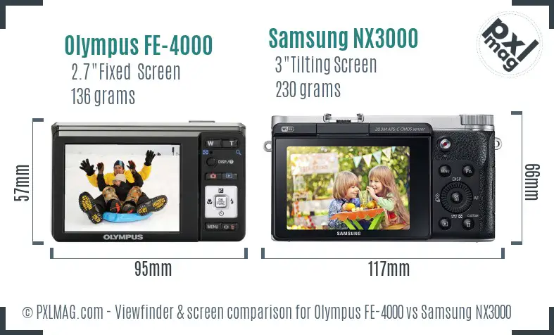 Olympus FE-4000 vs Samsung NX3000 Screen and Viewfinder comparison