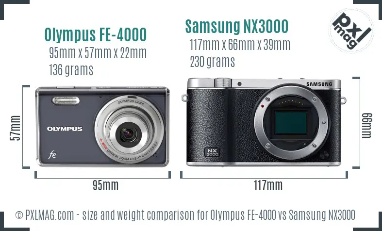 Olympus FE-4000 vs Samsung NX3000 size comparison