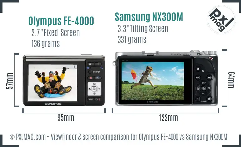 Olympus FE-4000 vs Samsung NX300M Screen and Viewfinder comparison Olympus FE-4000 vs Samsung NX300M Screen and Viewfinder comparison