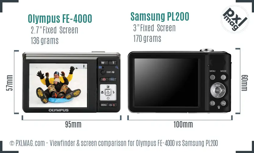 Olympus FE-4000 vs Samsung PL200 Screen and Viewfinder comparison