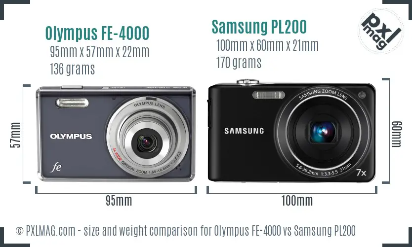 Olympus FE-4000 vs Samsung PL200 size comparison