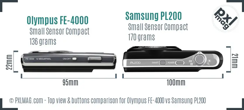 Olympus FE-4000 vs Samsung PL200 top view buttons comparison