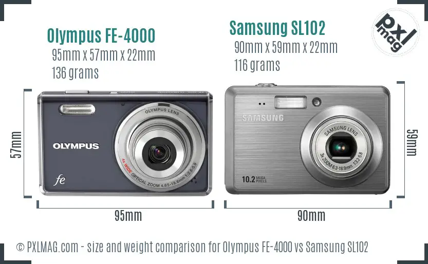 Olympus FE-4000 vs Samsung SL102 size comparison