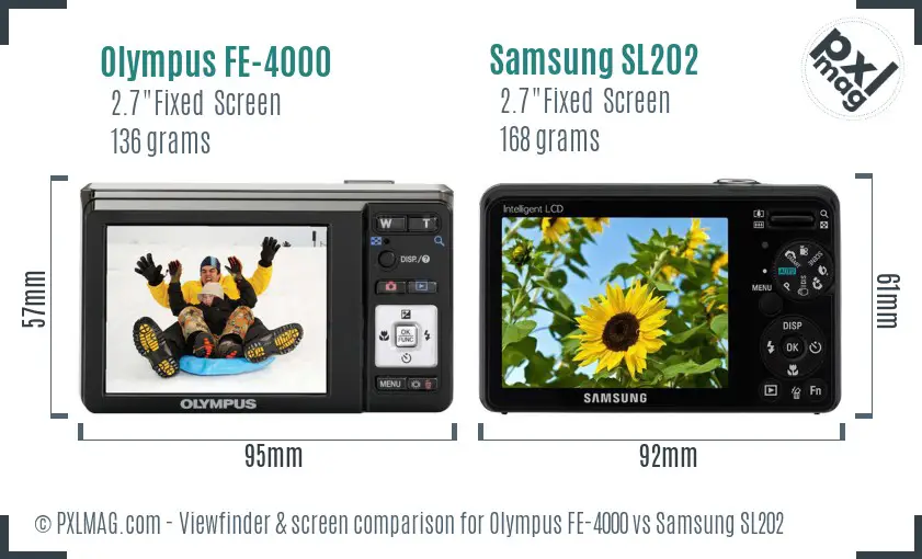 Olympus FE-4000 vs Samsung SL202 Screen and Viewfinder comparison