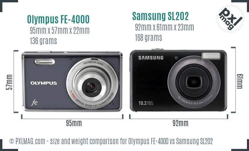 Olympus FE-4000 vs Samsung SL202 size comparison