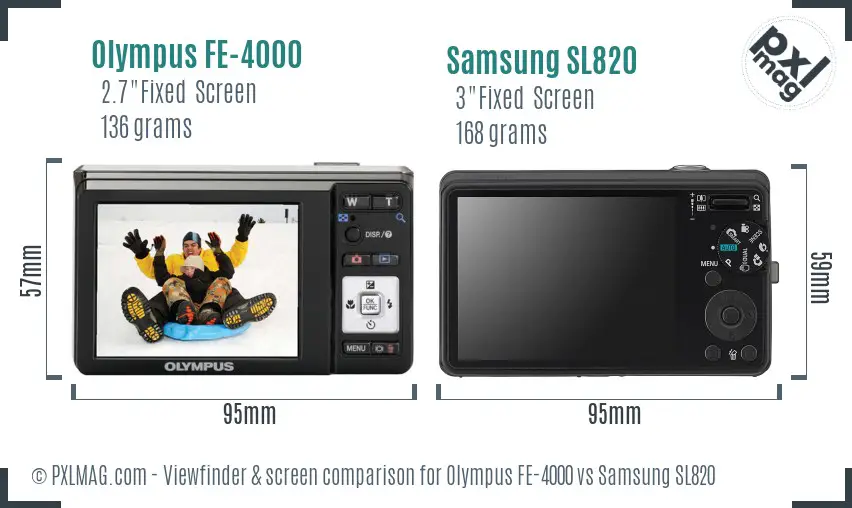 Olympus FE-4000 vs Samsung SL820 Screen and Viewfinder comparison