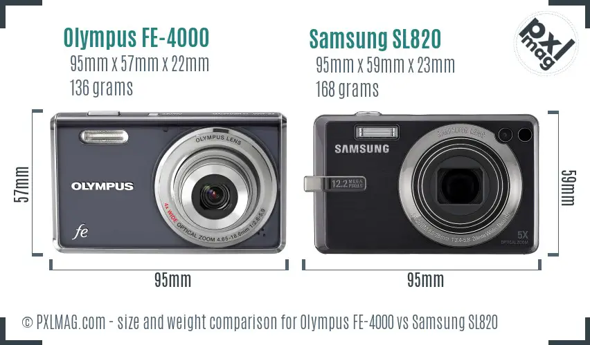 Olympus FE-4000 vs Samsung SL820 size comparison