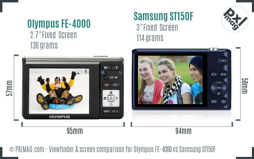 Olympus FE-4000 vs Samsung ST150F Screen and Viewfinder comparison Olympus FE-4000 vs Samsung ST150F Screen and Viewfinder comparison