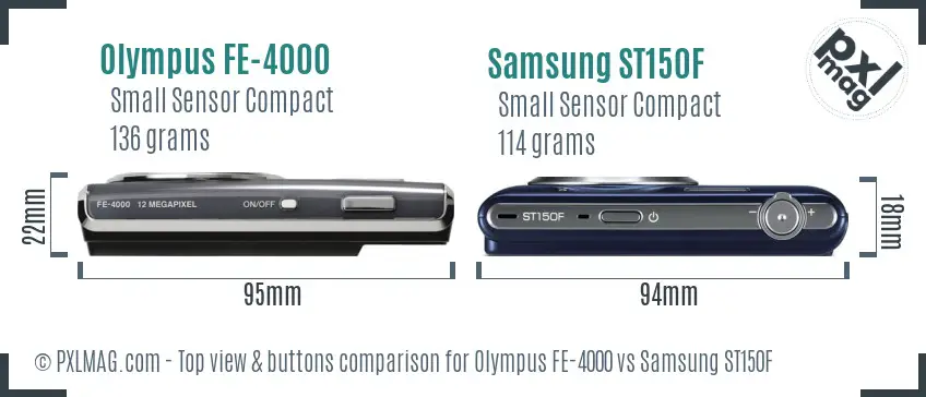 Olympus FE-4000 vs Samsung ST150F top view buttons comparison Olympus FE-4000 vs Samsung ST150F top view buttons comparison