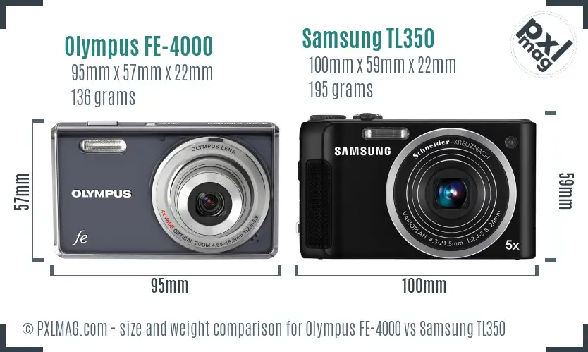 Olympus FE-4000 vs Samsung TL350 size comparison Olympus FE-4000 vs Samsung TL350 size comparison