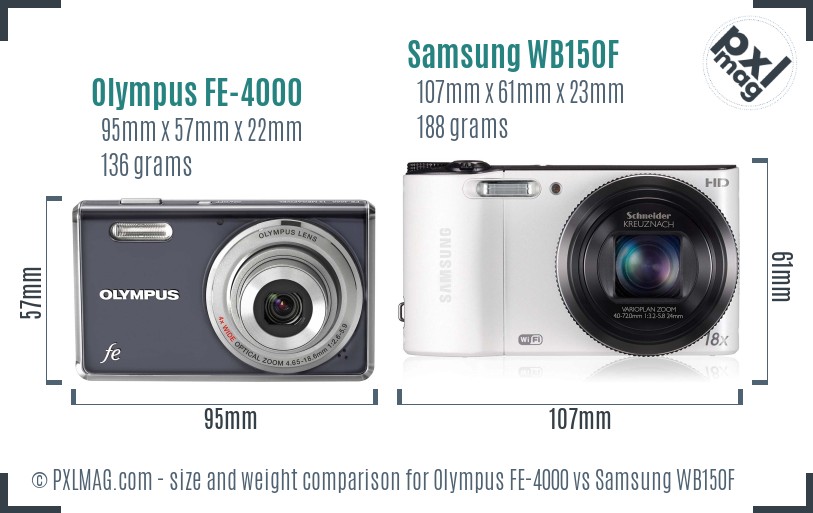 Olympus FE-4000 vs Samsung WB150F size comparison