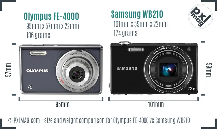 Olympus FE-4000 vs Samsung WB210 size comparison