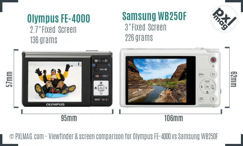 Olympus FE-4000 vs Samsung WB250F Screen and Viewfinder comparison Olympus FE-4000 vs Samsung WB250F Screen and Viewfinder comparison