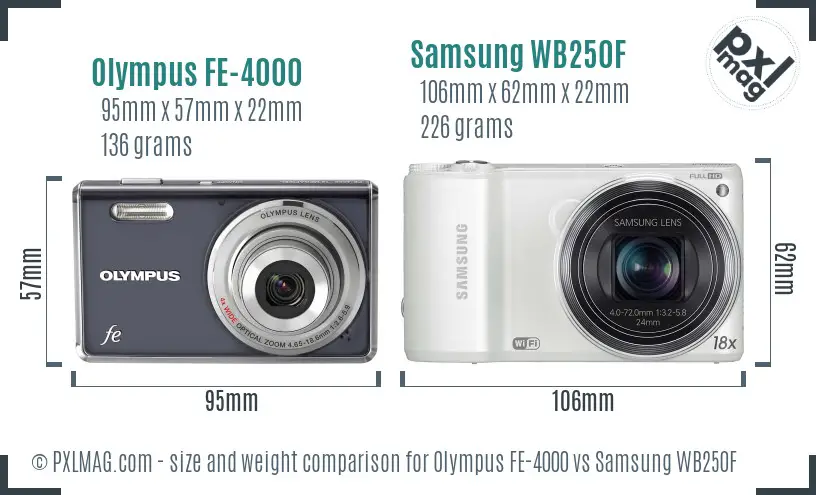 Olympus FE-4000 vs Samsung WB250F size comparison Olympus FE-4000 vs Samsung WB250F size comparison