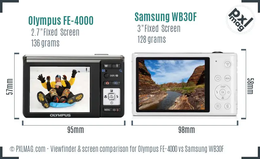 Olympus FE-4000 vs Samsung WB30F Screen and Viewfinder comparison