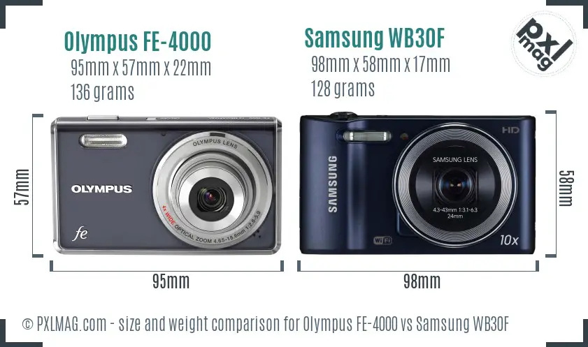 Olympus FE-4000 vs Samsung WB30F size comparison