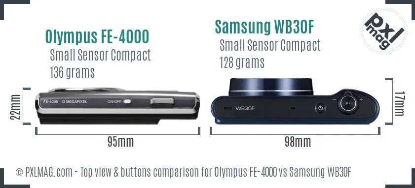 Olympus FE-4000 vs Samsung WB30F top view buttons comparison