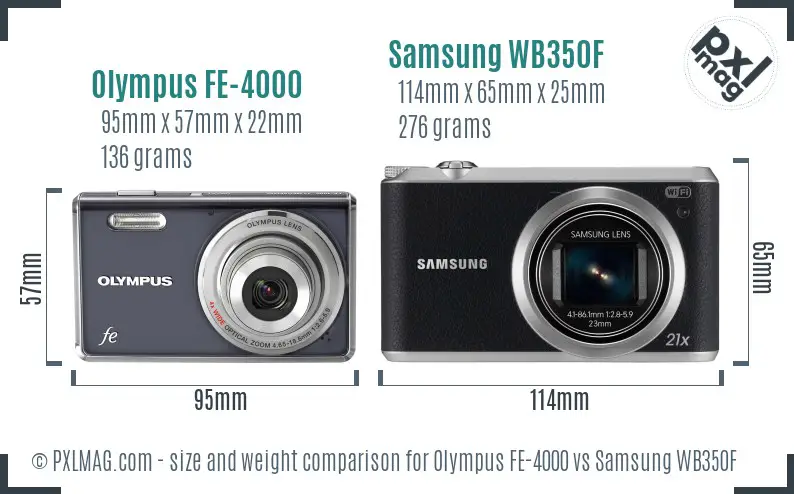 Olympus FE-4000 vs Samsung WB350F size comparison Olympus FE-4000 vs Samsung WB350F size comparison