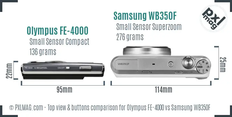 Olympus FE-4000 vs Samsung WB350F top view buttons comparison Olympus FE-4000 vs Samsung WB350F top view buttons comparison