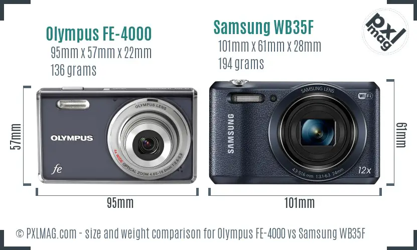 Olympus FE-4000 vs Samsung WB35F size comparison