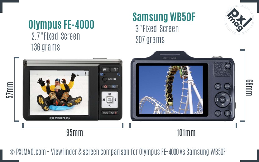 Olympus FE-4000 vs Samsung WB50F Screen and Viewfinder comparison