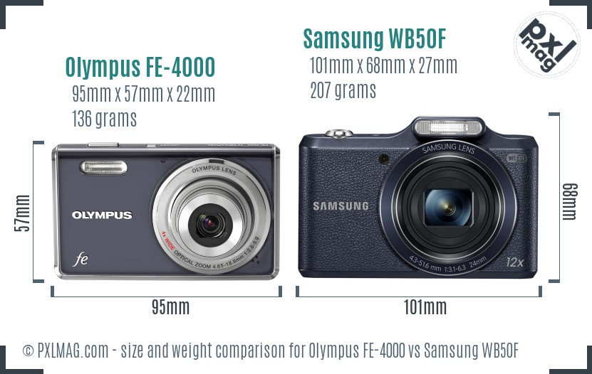 Olympus FE-4000 vs Samsung WB50F size comparison