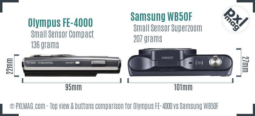 Olympus FE-4000 vs Samsung WB50F top view buttons comparison