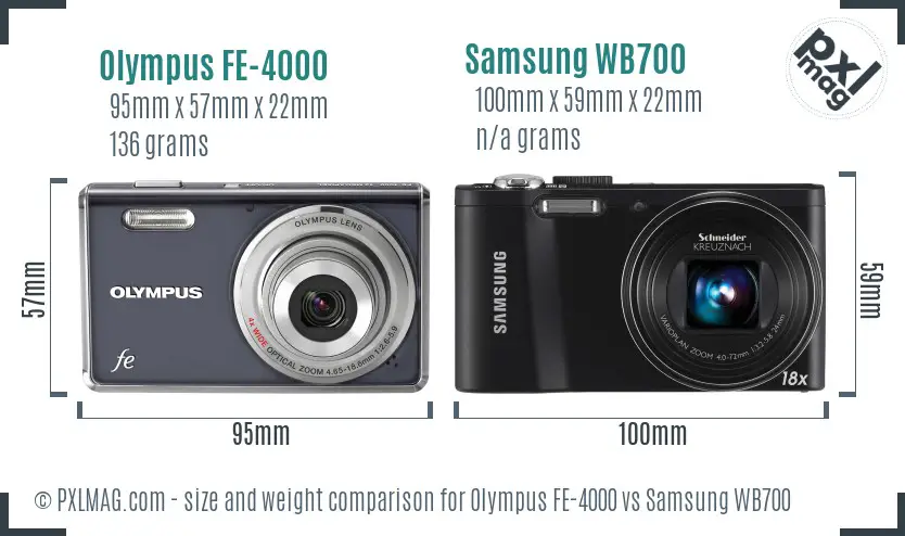 Olympus FE-4000 vs Samsung WB700 size comparison