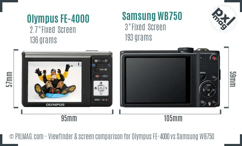 Olympus FE-4000 vs Samsung WB750 Screen and Viewfinder comparison