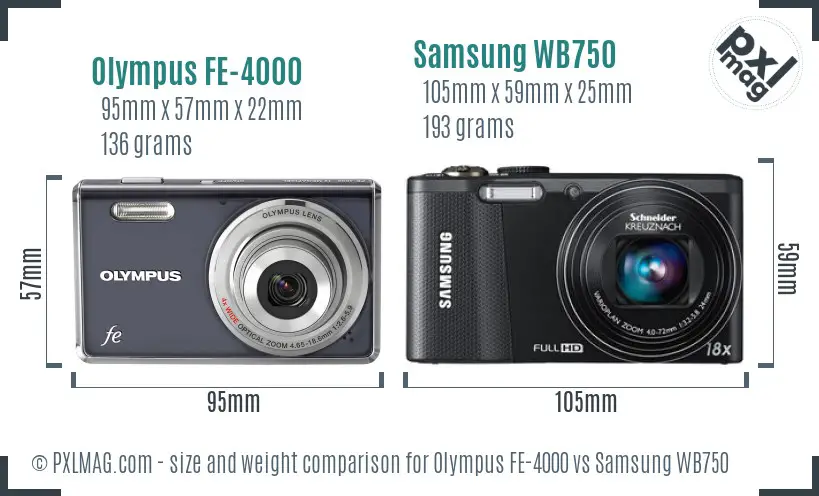 Olympus FE-4000 vs Samsung WB750 size comparison