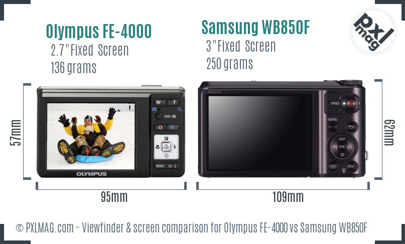 Olympus FE-4000 vs Samsung WB850F Screen and Viewfinder comparison