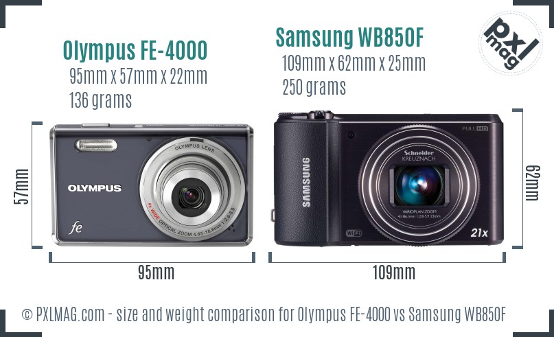 Olympus FE-4000 vs Samsung WB850F size comparison