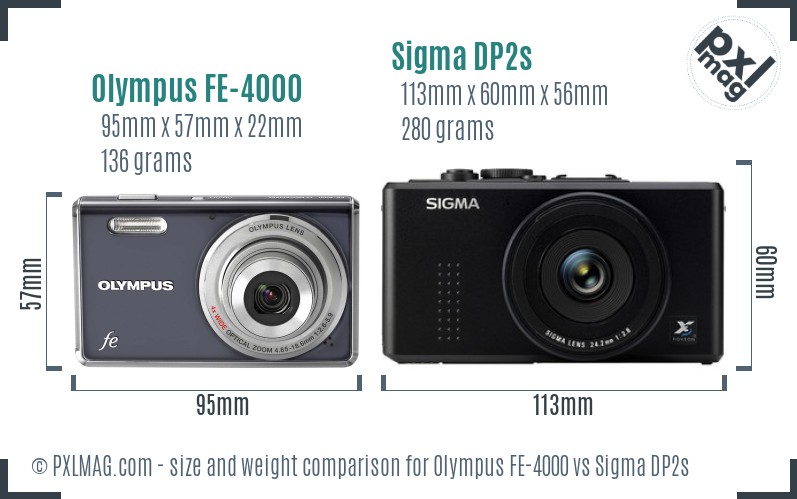 Olympus FE-4000 vs Sigma DP2s size comparison