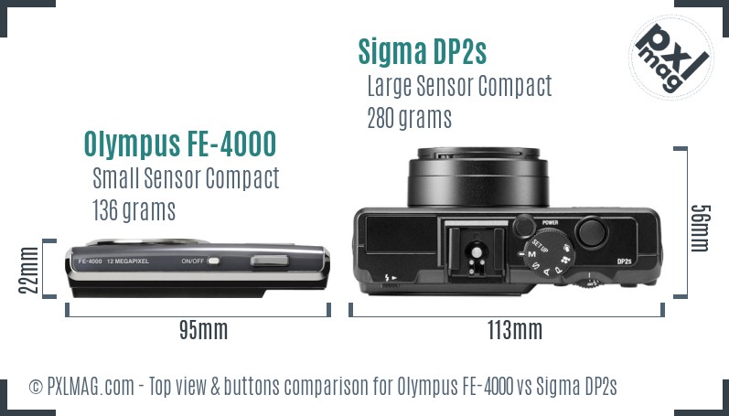 Olympus FE-4000 vs Sigma DP2s top view buttons comparison