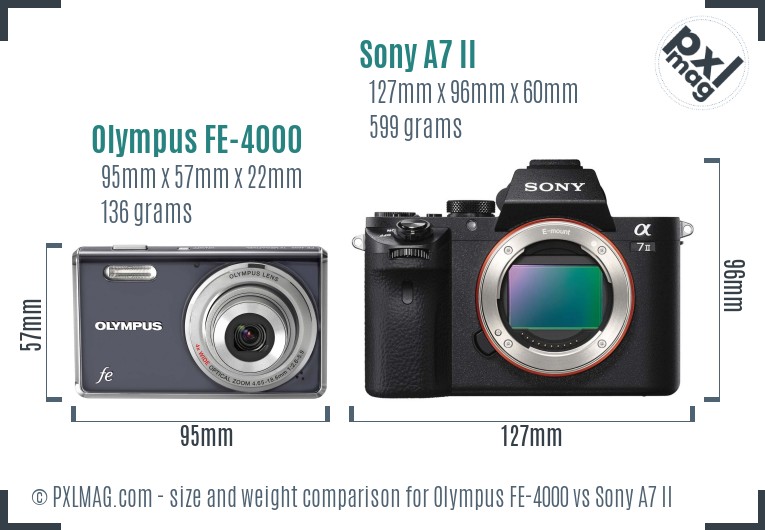 Olympus FE-4000 vs Sony A7 II size comparison