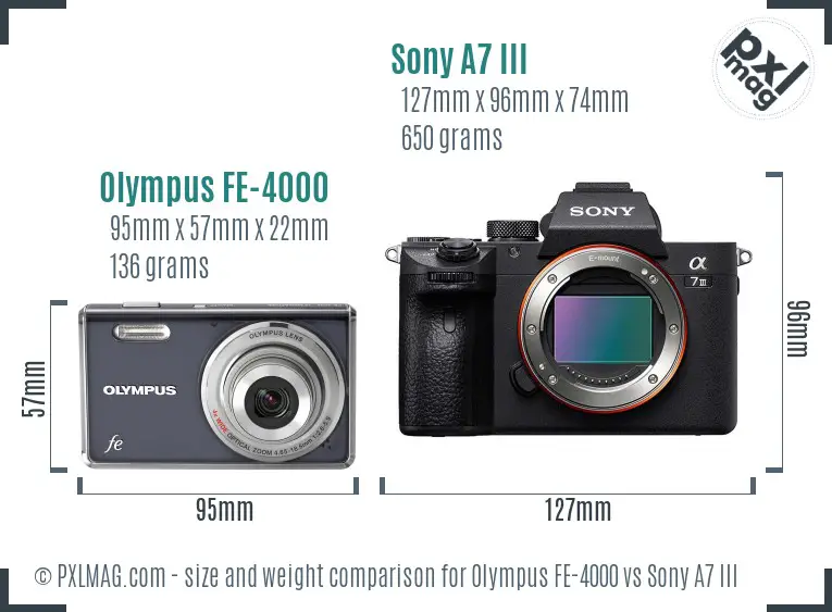 Olympus FE-4000 vs Sony A7 III size comparison