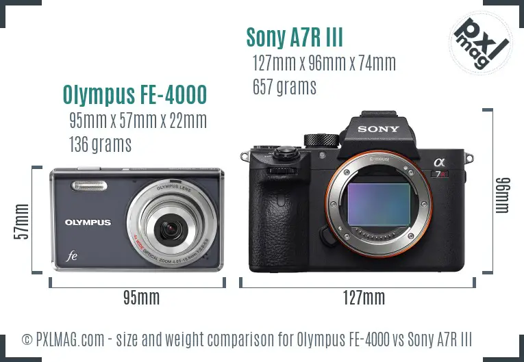 Olympus FE-4000 vs Sony A7R III size comparison