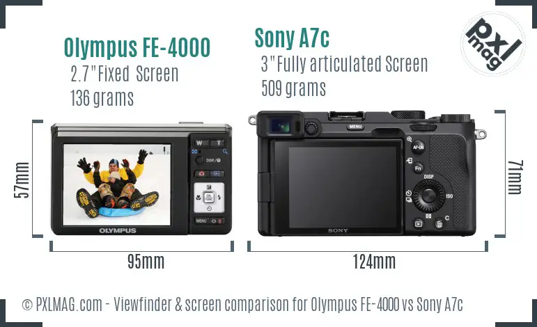 Olympus FE-4000 vs Sony A7c Screen and Viewfinder comparison