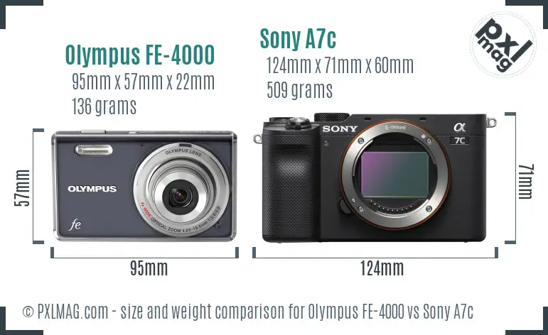 Olympus FE-4000 vs Sony A7c size comparison