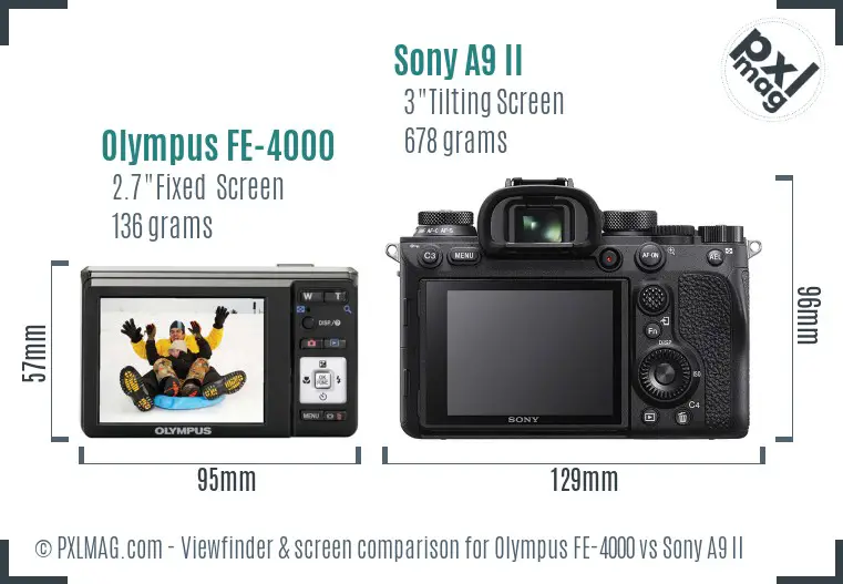 Olympus FE-4000 vs Sony A9 II Screen and Viewfinder comparison