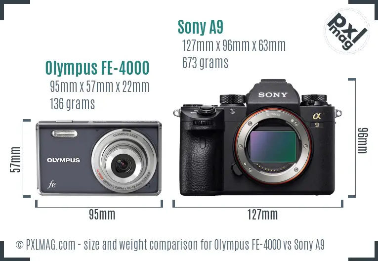 Olympus FE-4000 vs Sony A9 size comparison