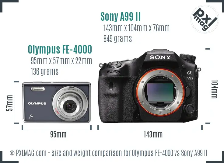 Olympus FE-4000 vs Sony A99 II size comparison